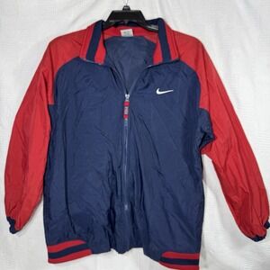 Vintage 1990's Nike Jacket L Youth (14-16) Navy Blue Red Windbreaker Swoosh Back